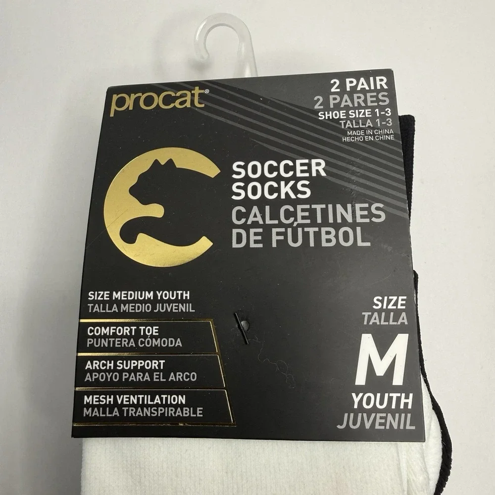 Puma ProCat Youth Soccer Socks Size M 4 Pairs White Black 1-3